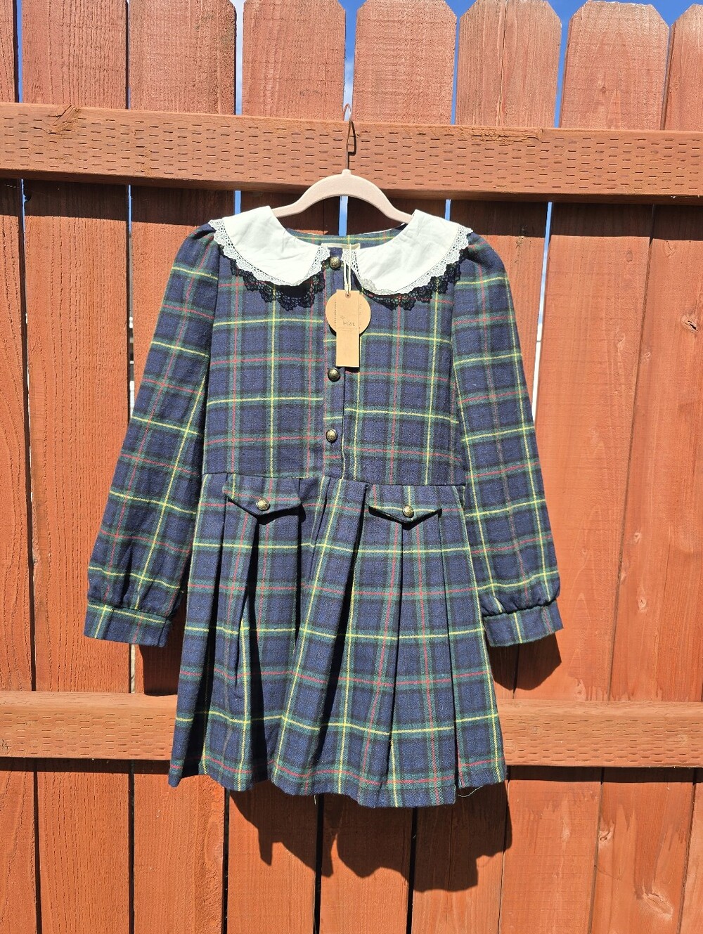 Korean Brand Navy Blue Plaid Tartan Dress with White Peter Pan Collar